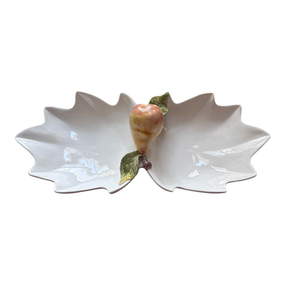 Italian Porcelain Pear Divided Candy Nut Fruit Relish Dish Tray GRC Italy